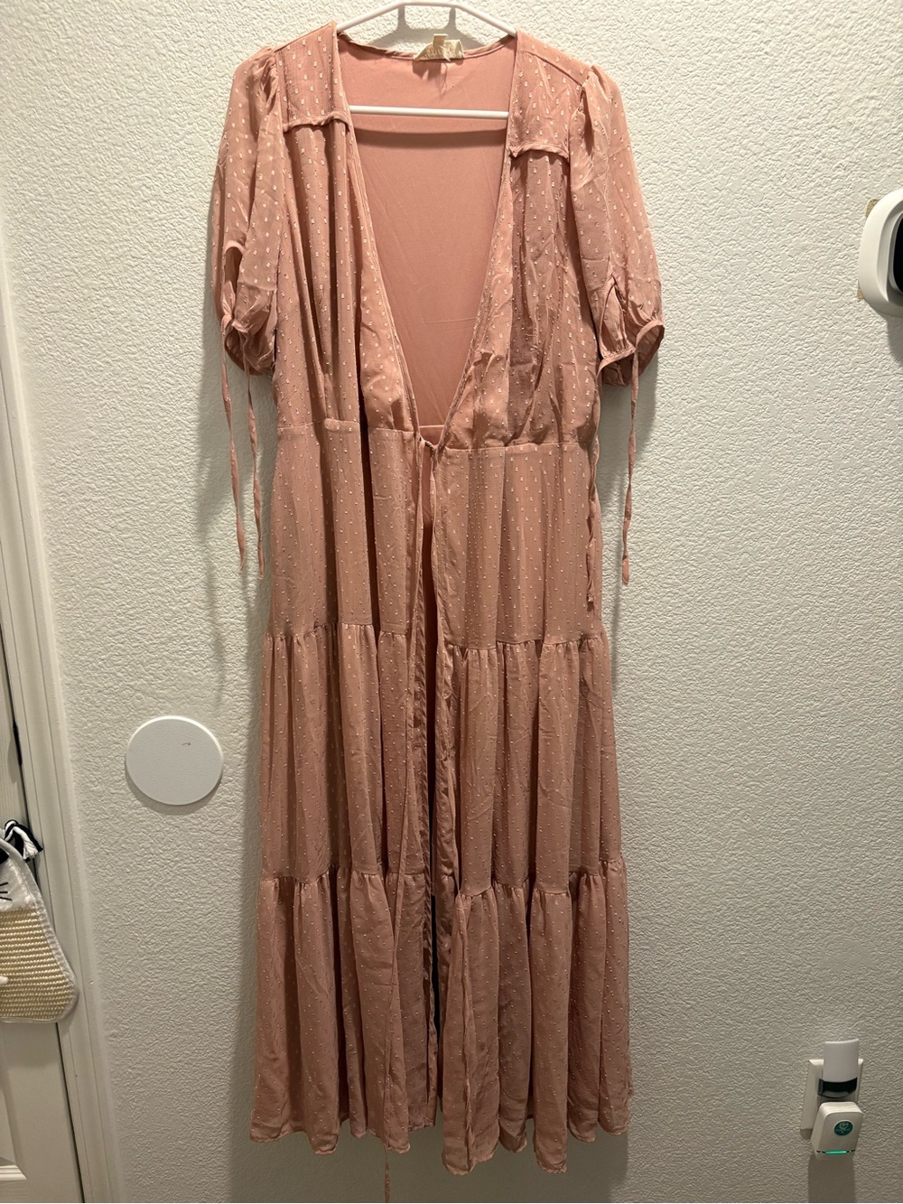 Listiele Dusty Blush Tiered Maxi Dress with Dot Overlay